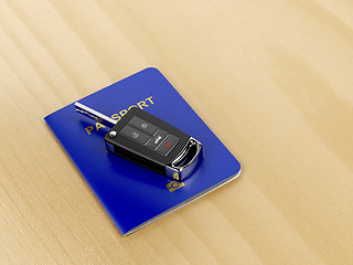 Image showing Car key and passport