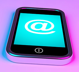 Image showing Mobile Phone With At Sign For Emailing Or Contacting