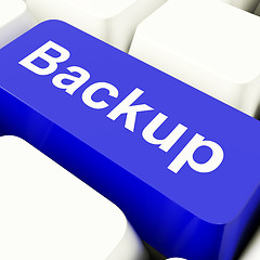 Image showing Backup Computer Key In Blue For Archiving And Storage