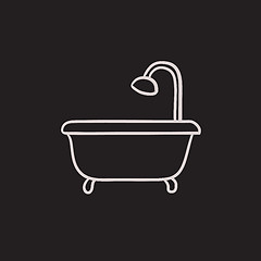 Image showing Bathtub with shower sketch icon.