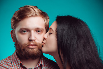 Image showing Young man and woman kissing