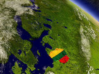 Image showing Lithuania with embedded flag on Earth