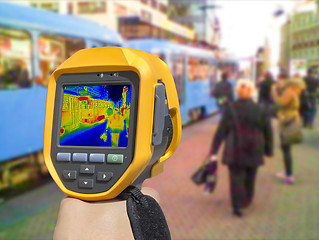 Image showing Recording with Thermal camera people at the city railway station