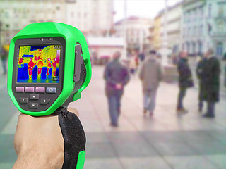 Image showing Recording with Thermal camera people walking the city streets