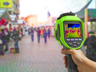 Image showing Recording with Thermal camera people walking the city streets