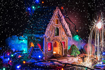 Image showing Gingerbread house with lights