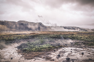 Image showing Landscape from Iceland with steamy water