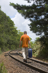 Image showing Man walking on railroad