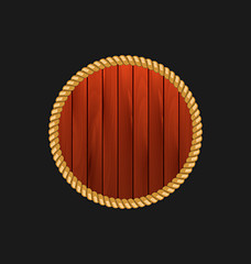 Image showing Round wooden frame with rope isolated on dark background