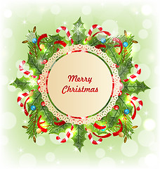 Image showing Merry Christmas Card with Traditional Decoration