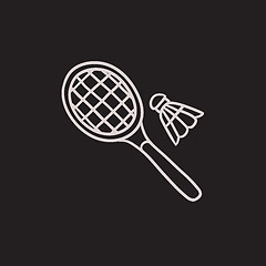 Image showing Shuttlecock and badminton racket sketch icon.