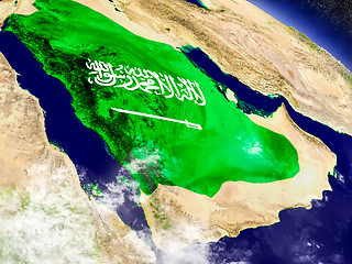 Image showing Saudi Arabia with embedded flag on Earth