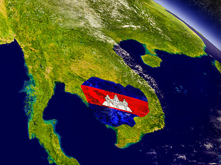 Image showing Cambodia with embedded flag on Earth