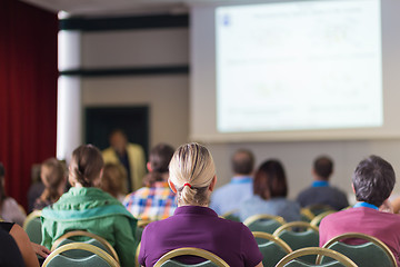 Image showing Audience in lecture hall on scientific conference.