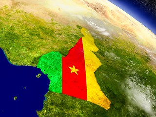 Image showing Cameroon with embedded flag on Earth