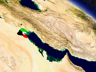 Image showing Kuwait with embedded flag on Earth