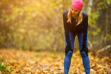 Image showing Sportswoman in hat at park