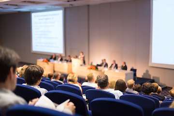 Image showing Audience in lecture hall on scientific conference.