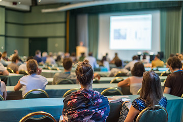 Image showing Audience in lecture hall participating at business conference.