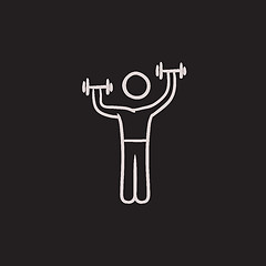 Image showing Man exercising with dumbbells sketch icon.