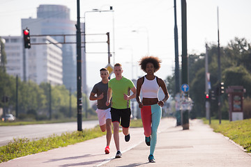 Image showing multiethnic group of people on the jogging