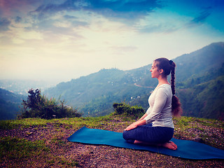 Image showing Woman doing Yoga asana Virasana Hero pose