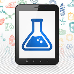 Image showing Science concept: Tablet Computer with Flask on display