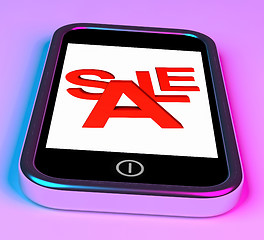Image showing Sale Message On Smartphone Shows Online Discounts