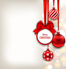 Image showing Christmas Background with Celebration Card and Glass Ball