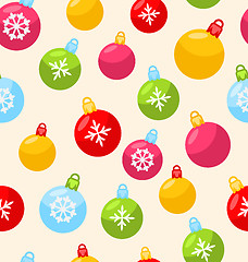 Image showing Seamless Christmas pattern with xmas ball snowflakes