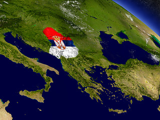 Image showing Serbia with embedded flag on Earth