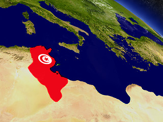 Image showing Tunisia with embedded flag on Earth