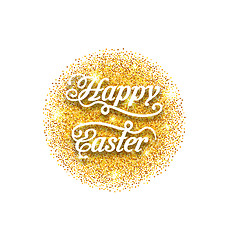 Image showing Abstract Golden Hand Written Easter Phrase on Golden Sparkles. 