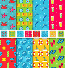 Image showing Set Seamless Patterns with Tourism Objects and Equipments. Can Be Used for Wallpapers, Web Page Backgrounds 