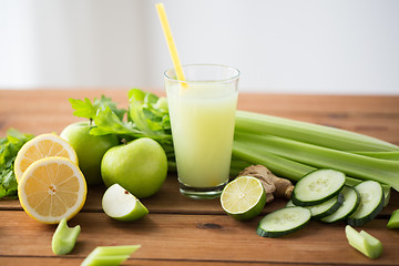 Image showing glass of green juice with fruits and vegetables