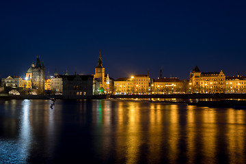 Image showing Night photo of Prague Old Town (Smetanovo Nabrezi)