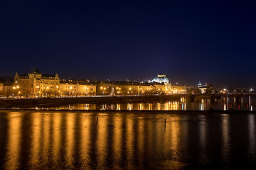 Image showing Night photo of Prague Old Town (Smetanovo Nabrezi)