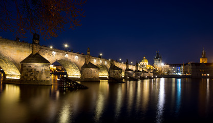 Image showing Night photo of Prague Old Town (Smetanovo Nabrezi)