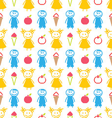 Image showing Seamless Background with Smiling Kids with Ice Cream, Apples