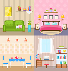 Image showing Set Room Interiors with Furniture Flat Icons