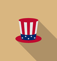 Image showing Uncle Sam\'s hat for american holidays, flat icon with long shado