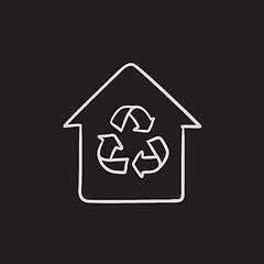 Image showing House with recycling symbol sketch icon.