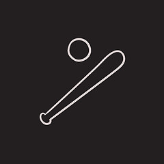 Image showing Baseball bat and ball sketch icon.