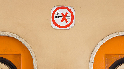 Image showing No smoking warning in an old train carriage