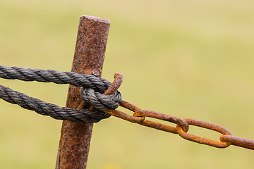 Image showing Old chain with rust, steel chain link fence