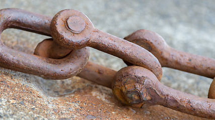 Image showing Old chain with rust, steel chain link fence