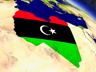 Image showing Libya with embedded flag on Earth