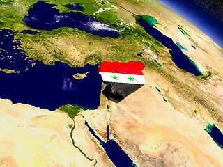 Image showing Syria with embedded flag on Earth