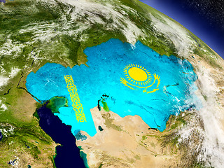 Image showing Kazakhstan with embedded flag on Earth