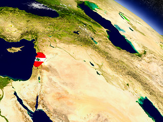 Image showing Lebanon with embedded flag on Earth